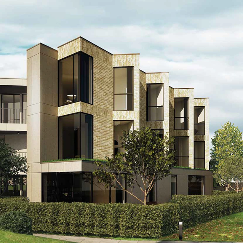 The Laurel Court project, developed by Cobalt Development. This image shows the front view of the project, showing off its modern design.